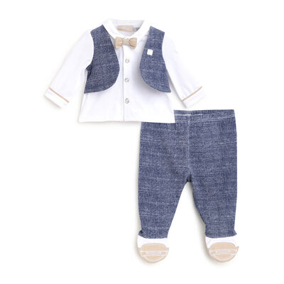 Boys White and Blue Solid Outfit with Leggings
